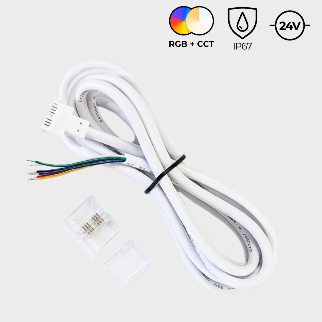 EnoLED wire-to-strip connector for wet location RGB+CCT LED strip lighting