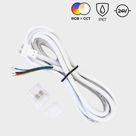 EnoLED wire-to-strip connector for wet location RGB+CCT LED strip lighting