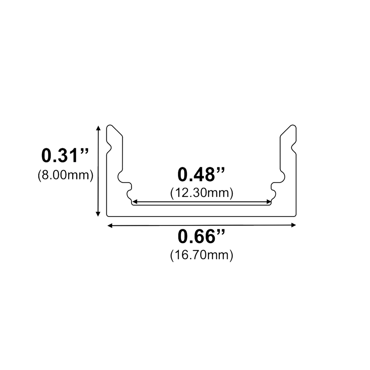 Dimensions of EnoLED surface mount aluminum LED strip profile for LED lighting installations