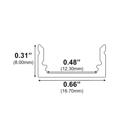 Dimensions of EnoLED surface mount LED channel with matte black aluminum housing