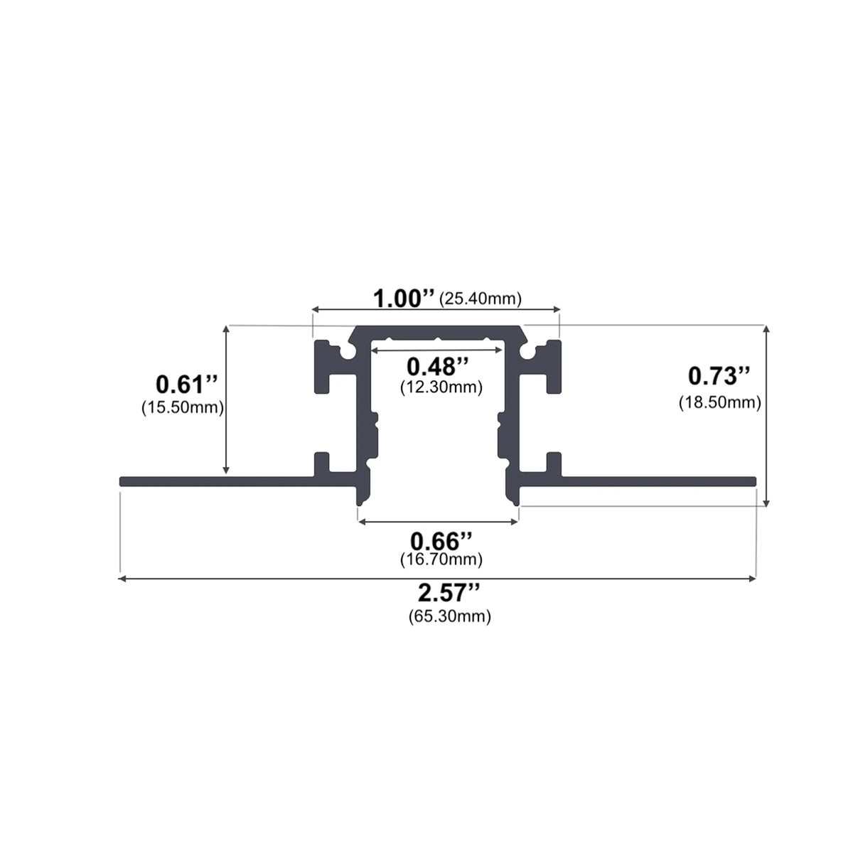 Dimensions of EnoLED extra narrow trimless mud-in LED channel for drywall installations