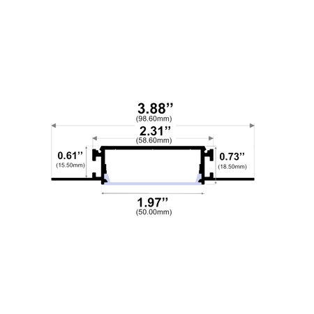 Dimensions of EnoLED extra wide trimless mud-in LED channel for drywall installations