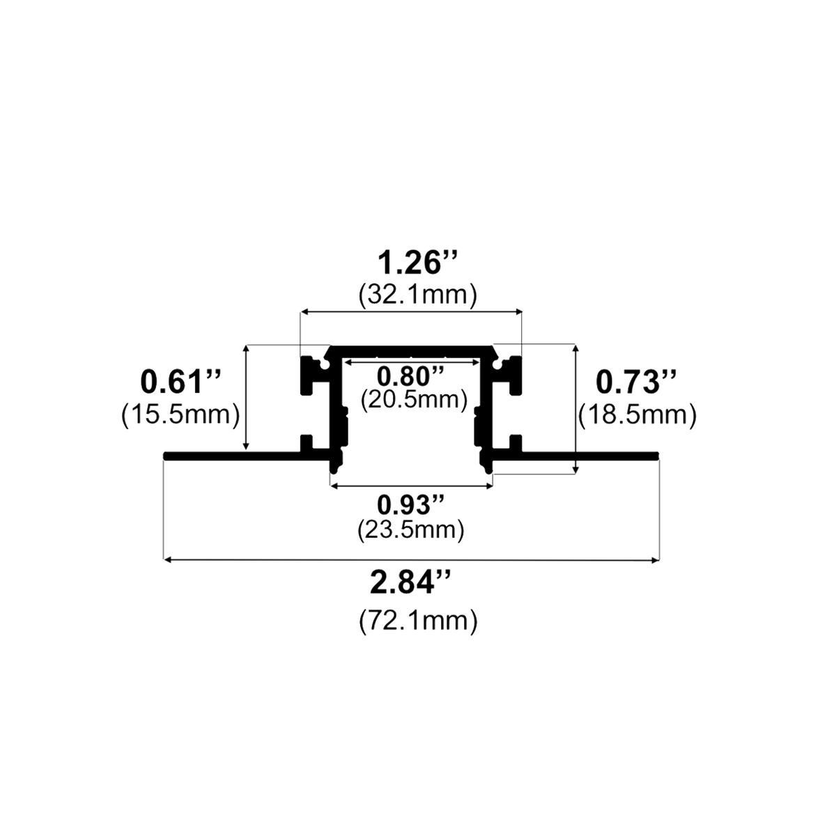 Dimensions of EnoLED narrow trimless mud-in LED channel for drywall installations