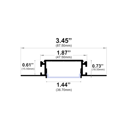 Dimensions of EnoLED wide trimless mud-in LED channel for drywall installations