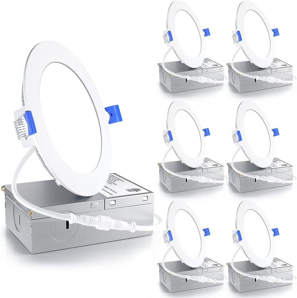 Ensenior 6-inch 3CCT ultra thin canless LED recessed light kit 6-pack