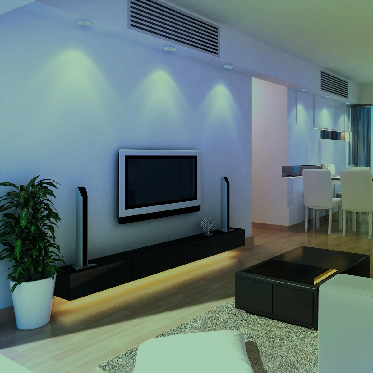 Feit RGBW smart recessed light displaying customizable color lighting effects