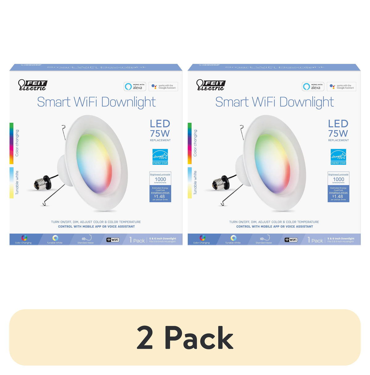 Feit 6 inch smart LED recessed light 2 pack with RGBW and tunable white features