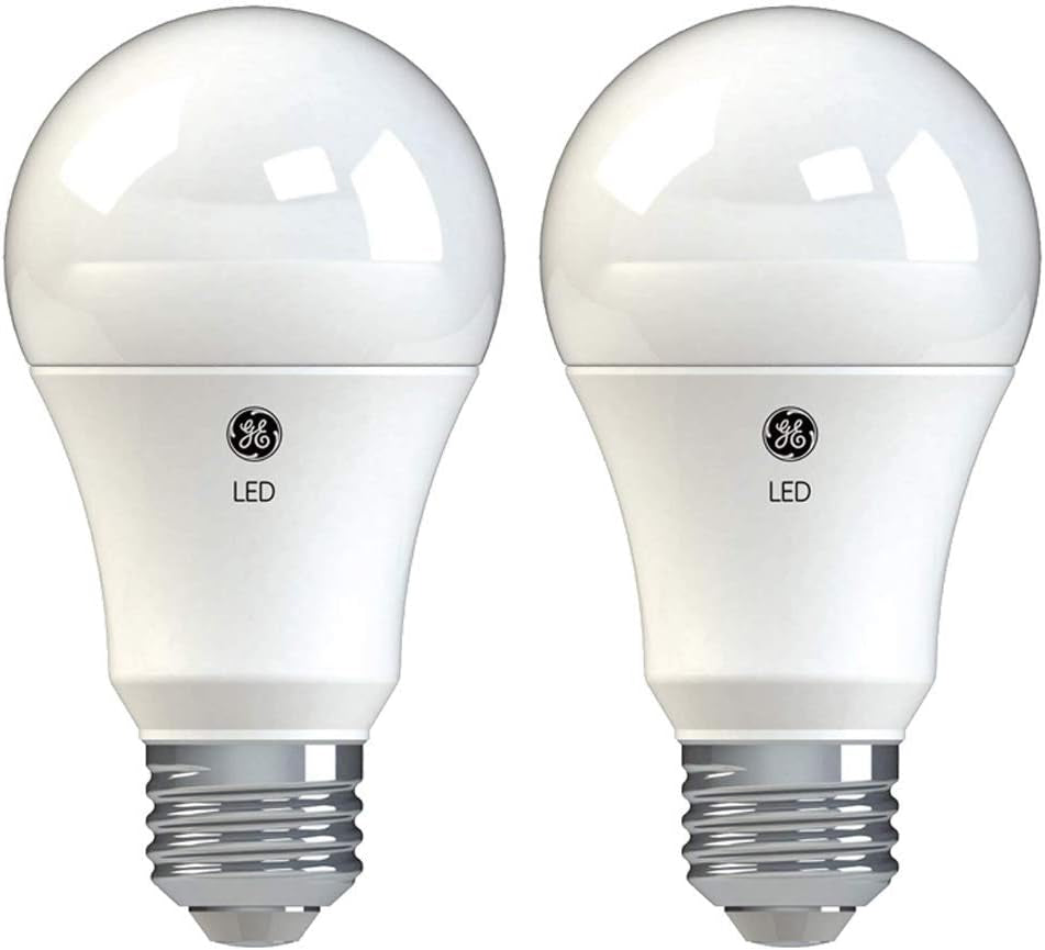 GE Basic A19 LED daylight bulbs shown in 2 pack configuration