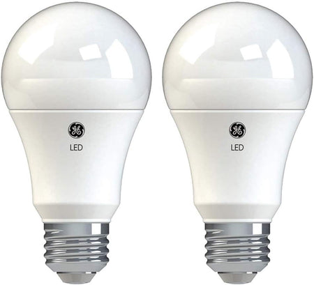 GE Basic A19 LED daylight bulbs shown in 2 pack configuration
