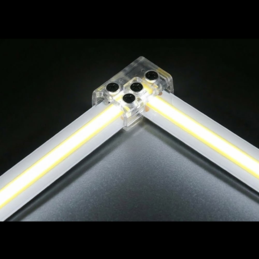 LEDClub solderless 90 degree L shape connector installed at LED strip corner connection