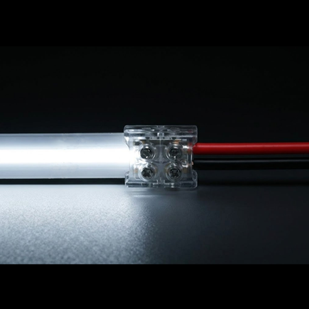 LEDClub solderless wire connector adapter connected to LED strip lighting