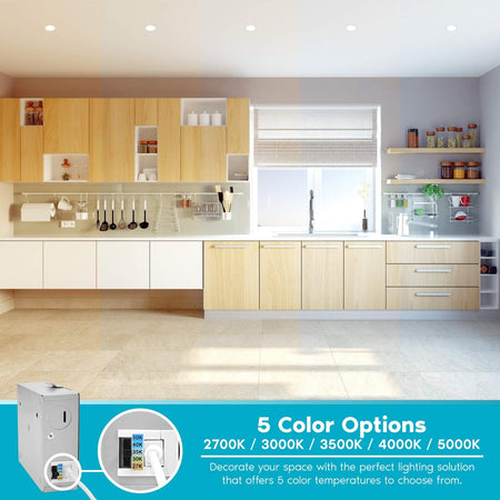 LUXRITE recessed light with selectable 2700K 3000K 3500K 4000K and 5000K color temperatures