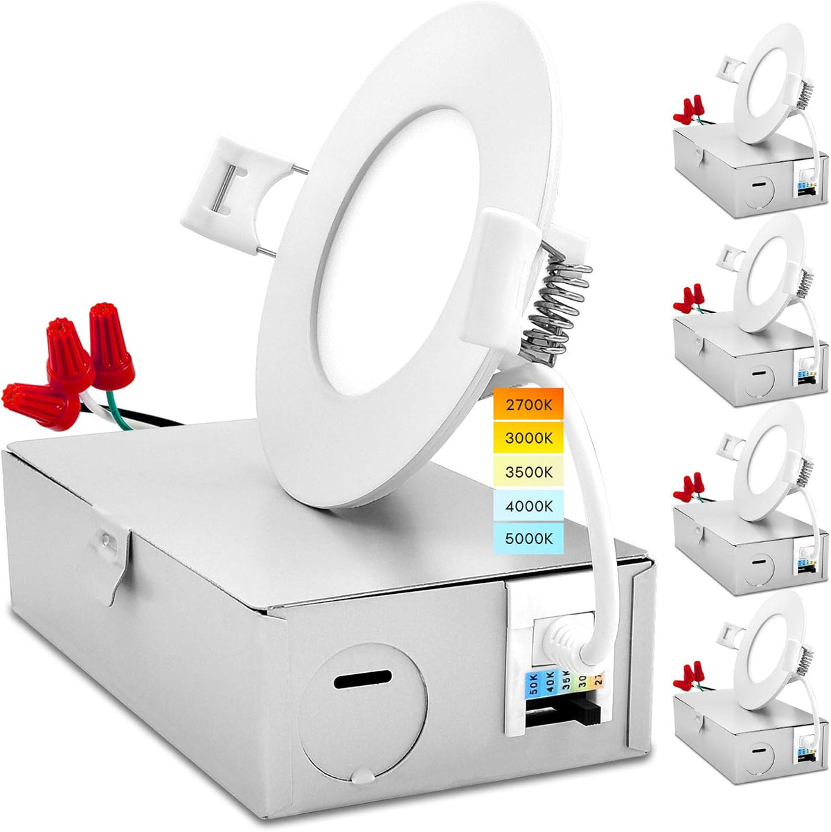 LUXRITE recessed light kit showing multiple product units and accessories