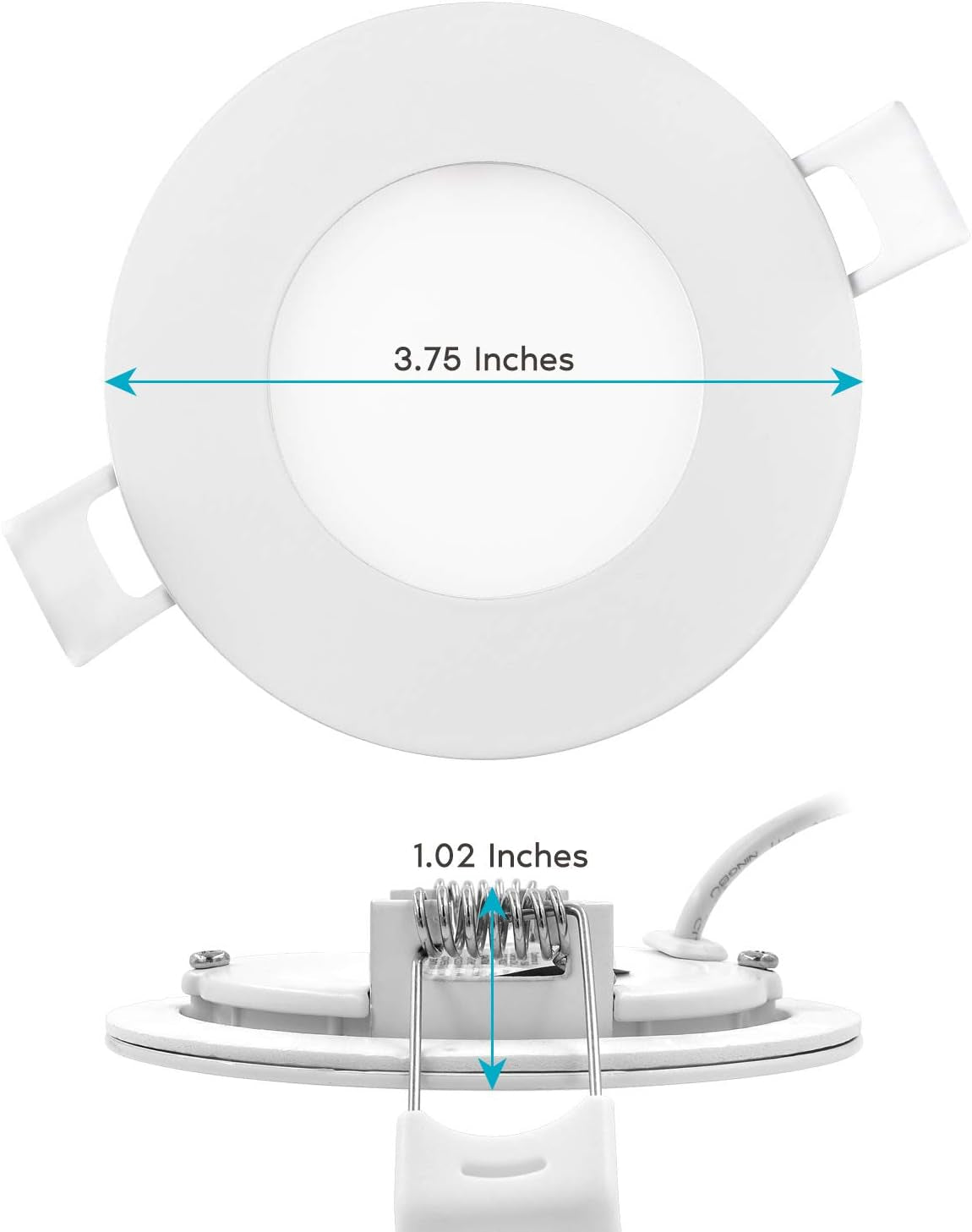 Product dimensions of LUXRITE 3 inch canless LED recessed light