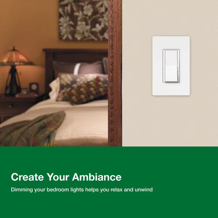 Lutron Diva LED+ dimmer switch installed in a bedroom lighting application