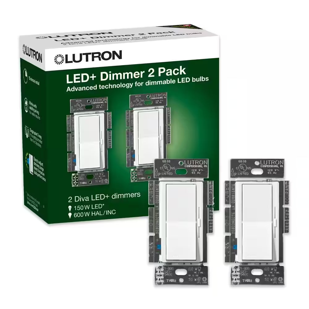 Retail packaging of Lutron Diva LED+ dimmer switch