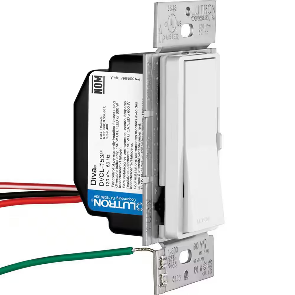 Side profile view of Lutron Diva LED+ dimmer switch