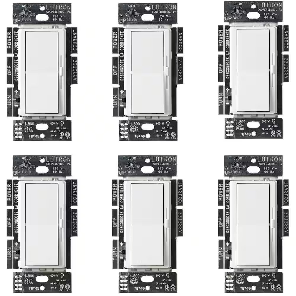 Lutron Diva LED+ dimmer switch six pack for residential and commercial lighting projects.