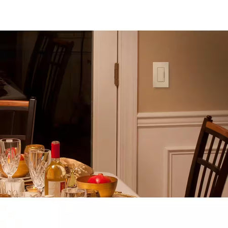 Lutron Maestro LED+ dimmer switch installed in a dining room lighting setup