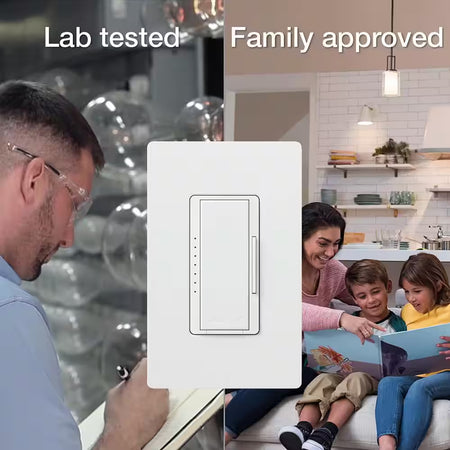 Lutron Maestro LED+ dimmer switch providing adjustable family room lighting
