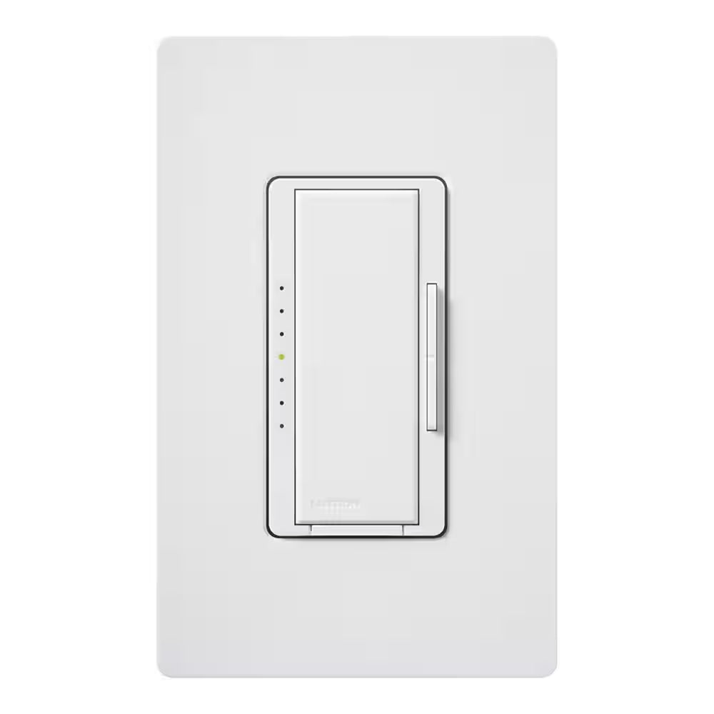 Front view of Lutron Maestro LED+ dimmer switch single pole or 3-way white