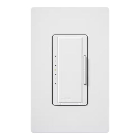Front view of Lutron Maestro LED+ dimmer switch single pole or 3-way white