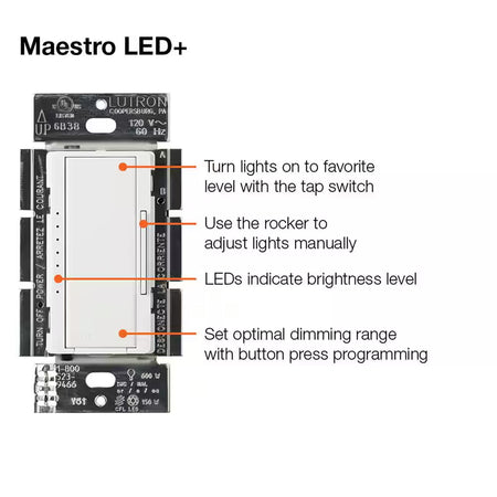 Wiring diagram for Lutron Maestro LED+ dimmer switch single pole and 3-way installation