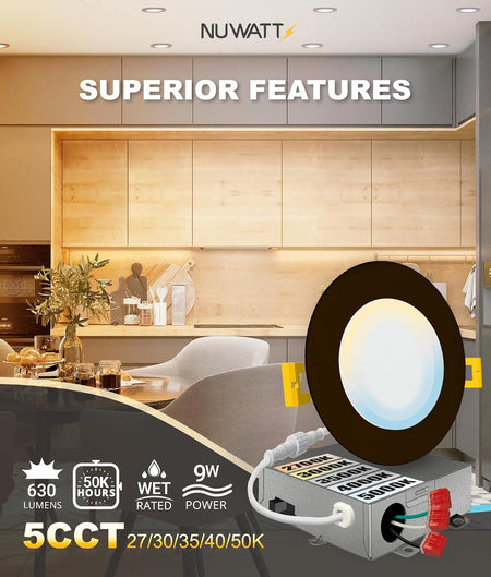 Key features of NUWATT 4 inch canless LED recessed lighting with bronze trim