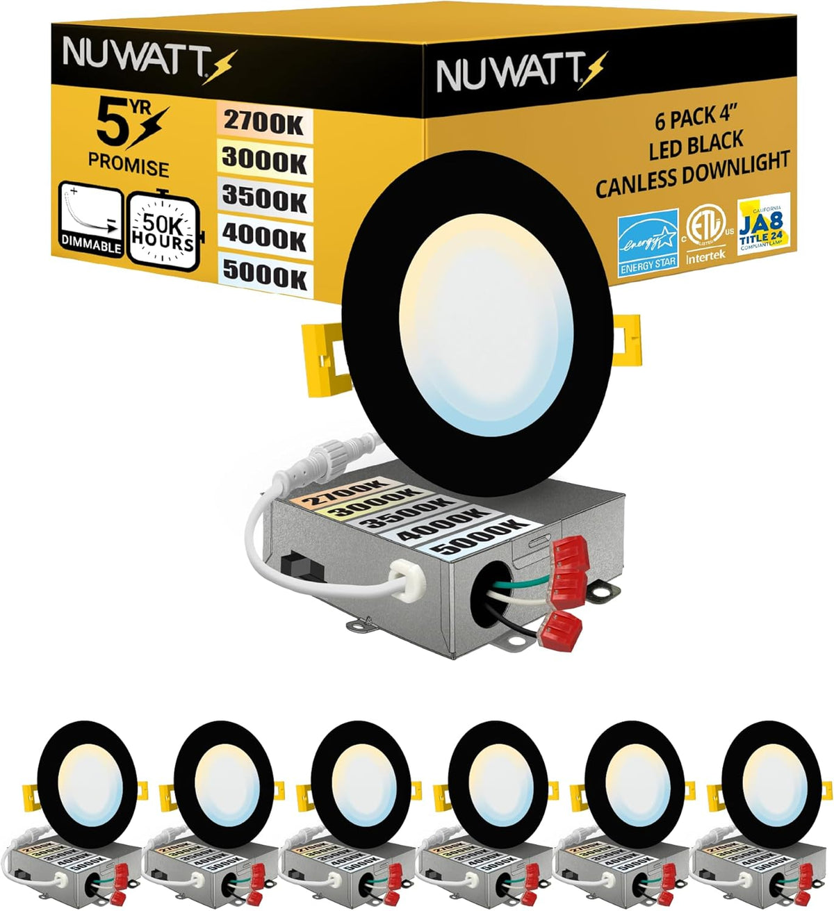 NUWATT 4 inch LED recessed light six pack with bronze trim finish