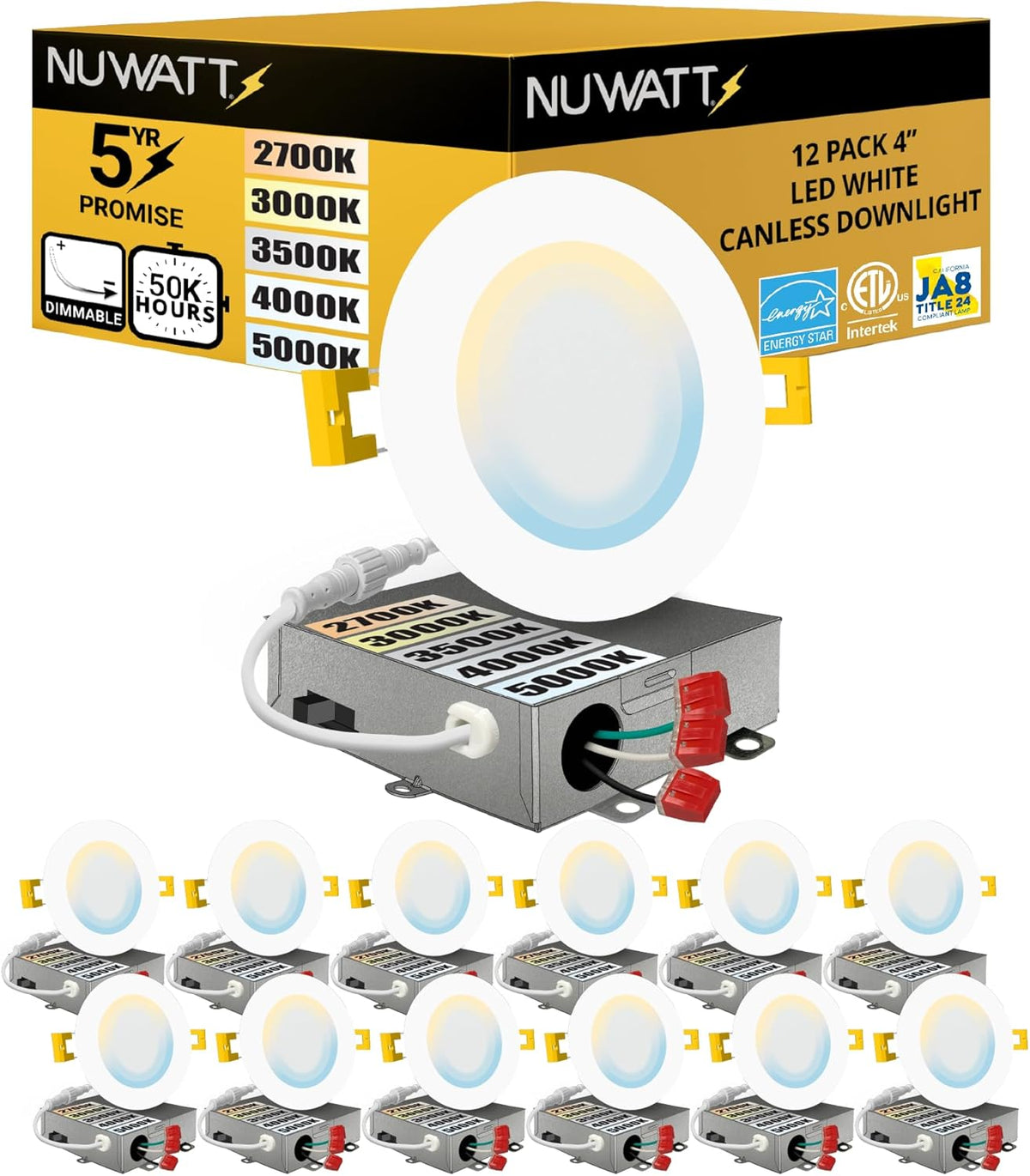 NUWATT recessed light showing multiple selectable white color temperatures