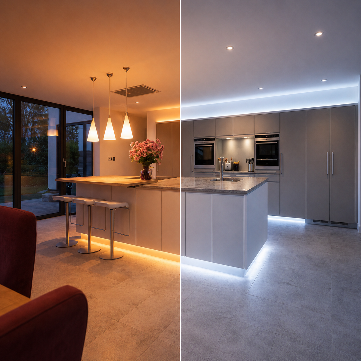 Modern kitchen with LED accent lighting