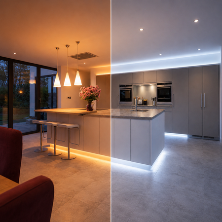 Modern kitchen with LED accent lighting